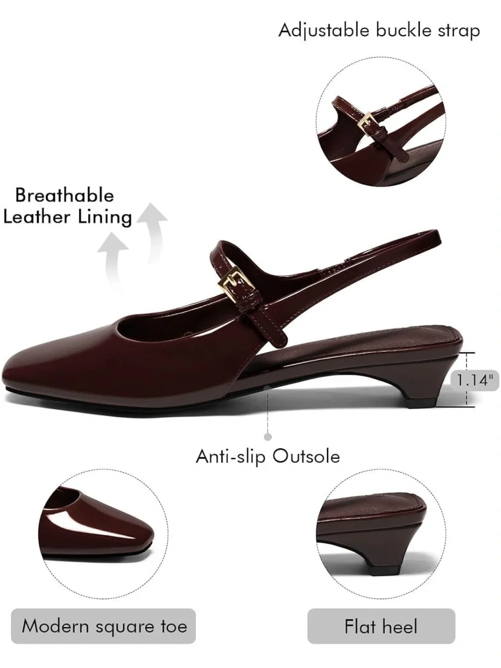 Coutgo Women’s Slingback Low Heel Pumps in Dark Brown/Coffee
